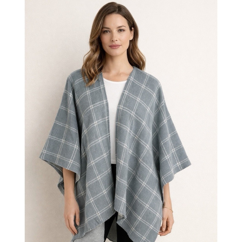 NEW Lauren Ralph Lauren Herringbone Windowpane Reversible Ruana Poncho Cape Wrap